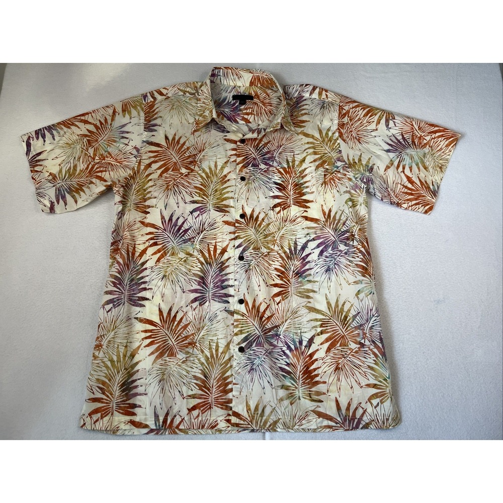 Saks Fifth Ave Men L Colorful Palm Print Casual Button Shirt Hawaiian Beachy SS